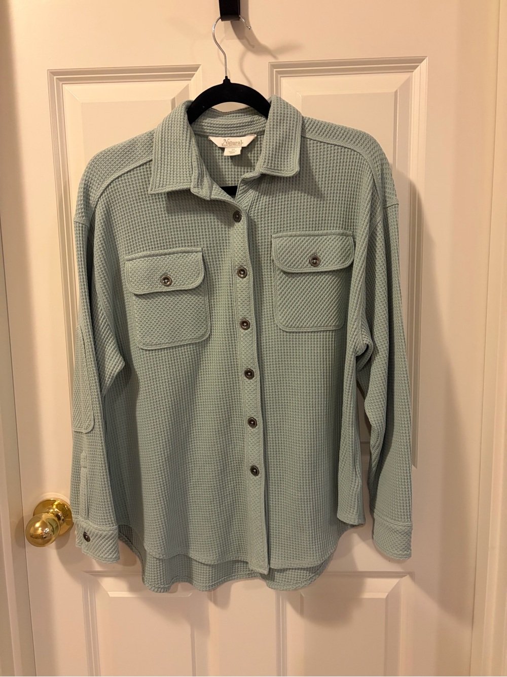 Natural Reflections Sage Green Waffle Button-Down Shirt